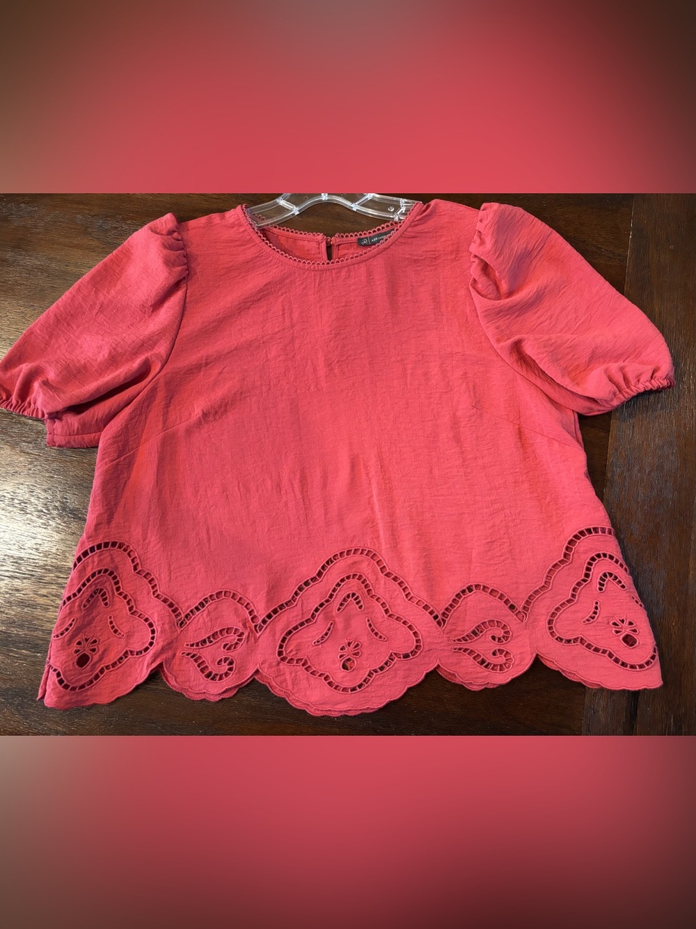 Adrianna Papell Coral Eyelet-Hem Puff Sleeve Top